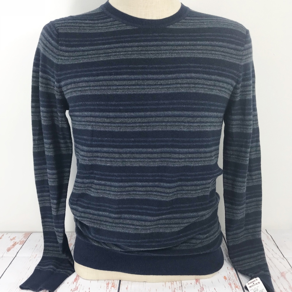 Slim Fit Luxury Blend Blue Grey Stripe Long Sleeve